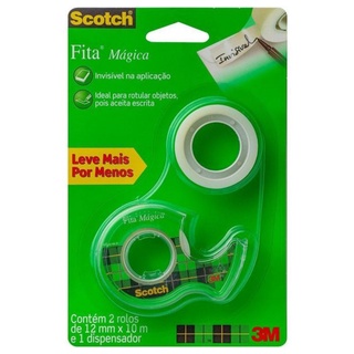 Fita Adesiva Mágica 3M Scotch 12mm X 10m Dispenser + 2 Rolos