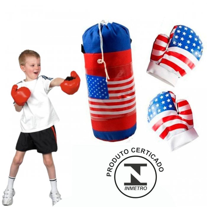 Kit Saco De Boxe Pancada Infantil Com 2 Luvas Crianças Esporte