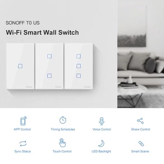 SONOFF TX Wi-Fi Interruptores De Parede T0 Eua 1 2 Gang 3 Toque Interruptor De Luz Sem Fio Inteligente Painel APP Cronometragem