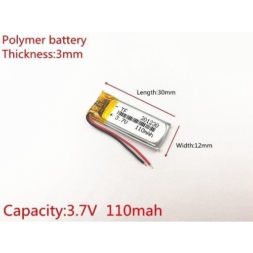 Bateria 3,7v 110mah 3mm X 12mm X 30mm C/2 Fios Gr