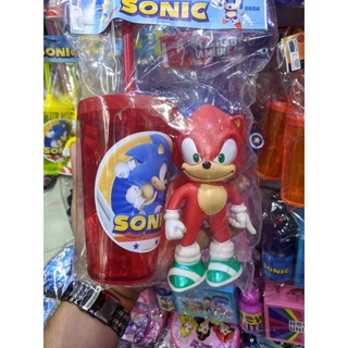 Boneco sonic vermelho 15cm com copo e canudo