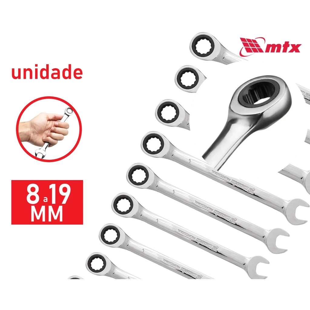Chave Combinada c Catraca MTX Cromo Vanádio 8 19mm MTX