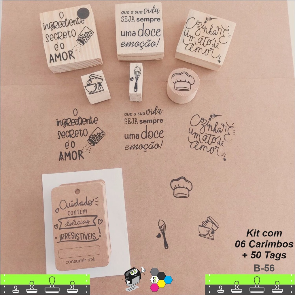 Kit Confeitaria - 06 carimbos + 50 Tags - COD B56