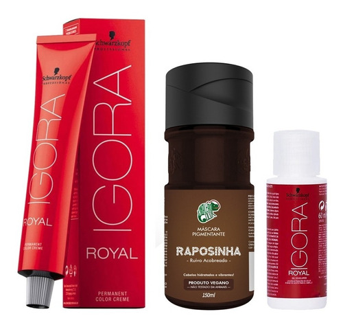 Kit Schwarzkopf Igora Royal HD 7.77, Água Oxigenada 30vol e Raposinha