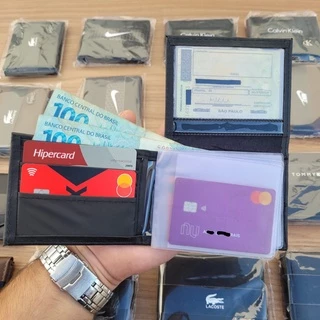 Carteira slim com compartimento exclusivo para cnh com porta cartões cédulas documentos e moedas