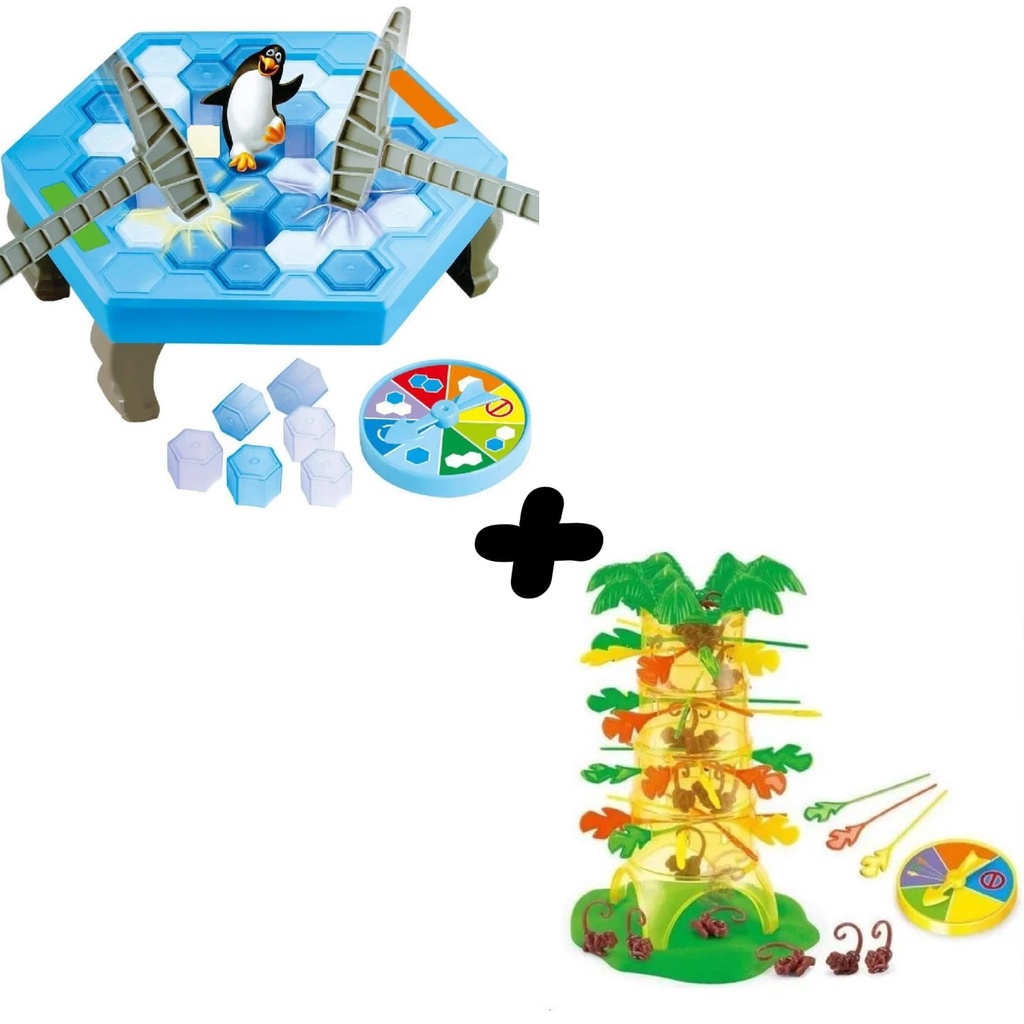 Kit 2 Jogos Brinquedo Pinguim Numa Fria Quebra Gelo Criança + Jogo Infantil  Pula Macaco Cada Macaco no seu Galho Macaquinho