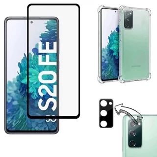 KIT S20 FE - Película de Vidro 3D/9D - Capa case Capinha transparente - Pelicula da Câmera 3D 9D