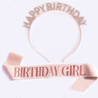 [Aniversário Menina Glitter Satin sash Rhinestone Faixa De Cabelo Feliz Carta De Flash Diamante Sashbirthday