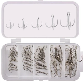 50pcs Mixed Size Barbed Fishing Treble Hook Set 4# 6# 8# 10# Carp Steel Jig Hooks Ice Sea Fishing Round Bend Pesca Hooks