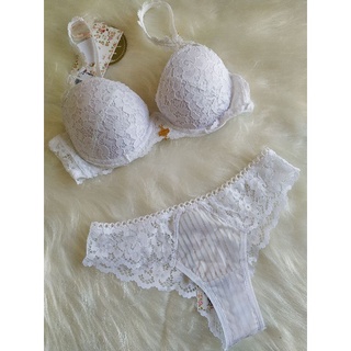 Conjunto de lingerie Duzani branco em renda Shopee Brasil