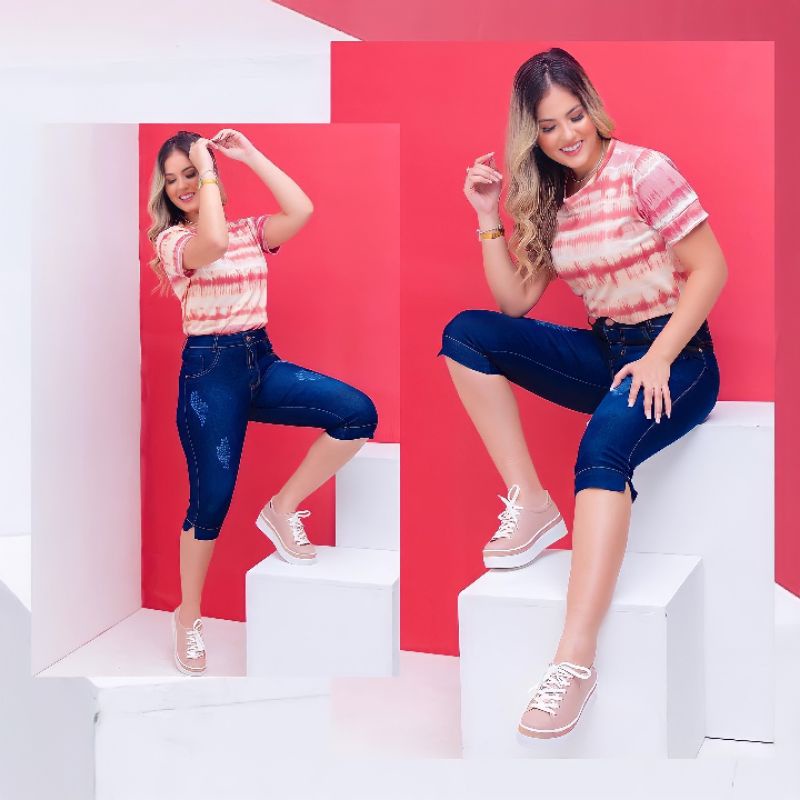 Bermuda jeans feminina hot sale abaixo do joelho