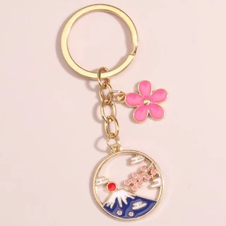 Chaveiro Dos Desenhos Animados Japão Fuji Montanha Sakura Flor Esmalte Chaveiros Lembrança Presentes