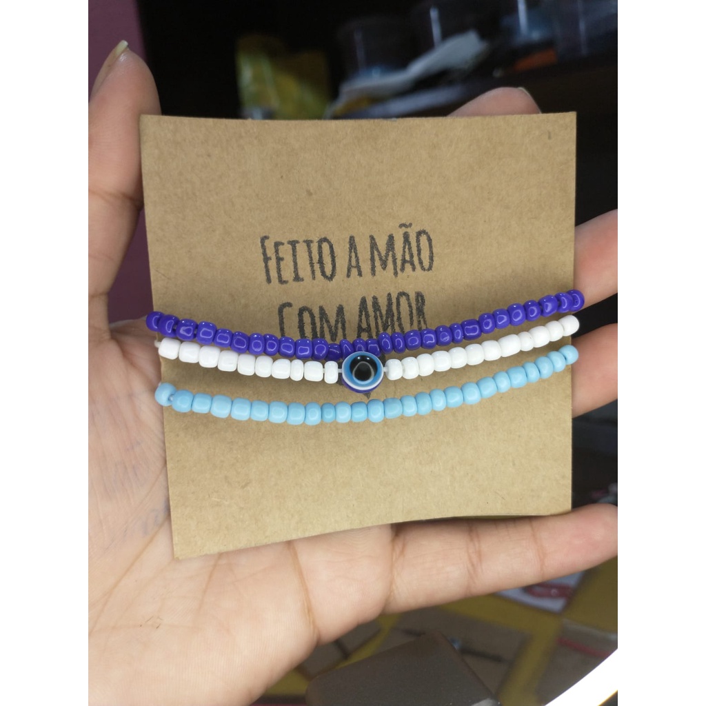 Conjunto com 3 pulseiras de miçanga de Olho Grego Shopee Brasil