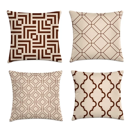 Kit 4 capas de almofadas geométrica marrom e bege 42x42