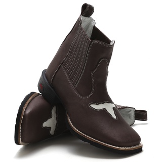 Bota Masculina Cano Curto Boi Em Couro Legítimo Butina Country Texana Bico Quadrada