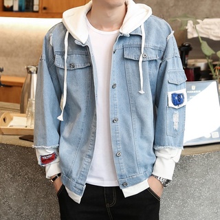 (2 Cores) Jaqueta Jeans Masculina Com Capuz Estilo Casual