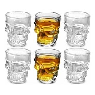 Jogo De 6 Copinhos De Bar Caveira Vidro Shot Dose Bebida