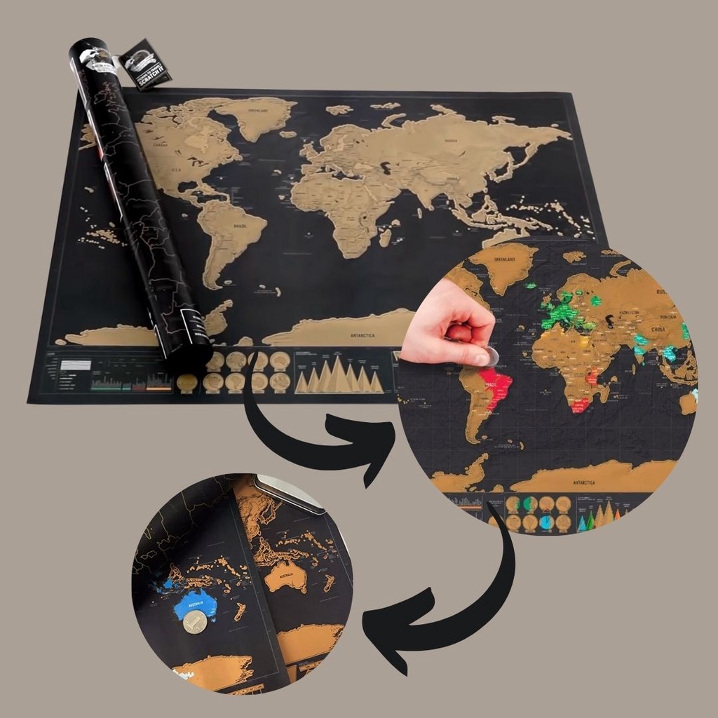 Mapa De Raspar Volta Ao Mundo Travel Scratch Viagens Países | Shopee Brasil