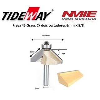 Fresa 45 Graus C/ dois cortadores 6mm X 5/8 TIDEWAY