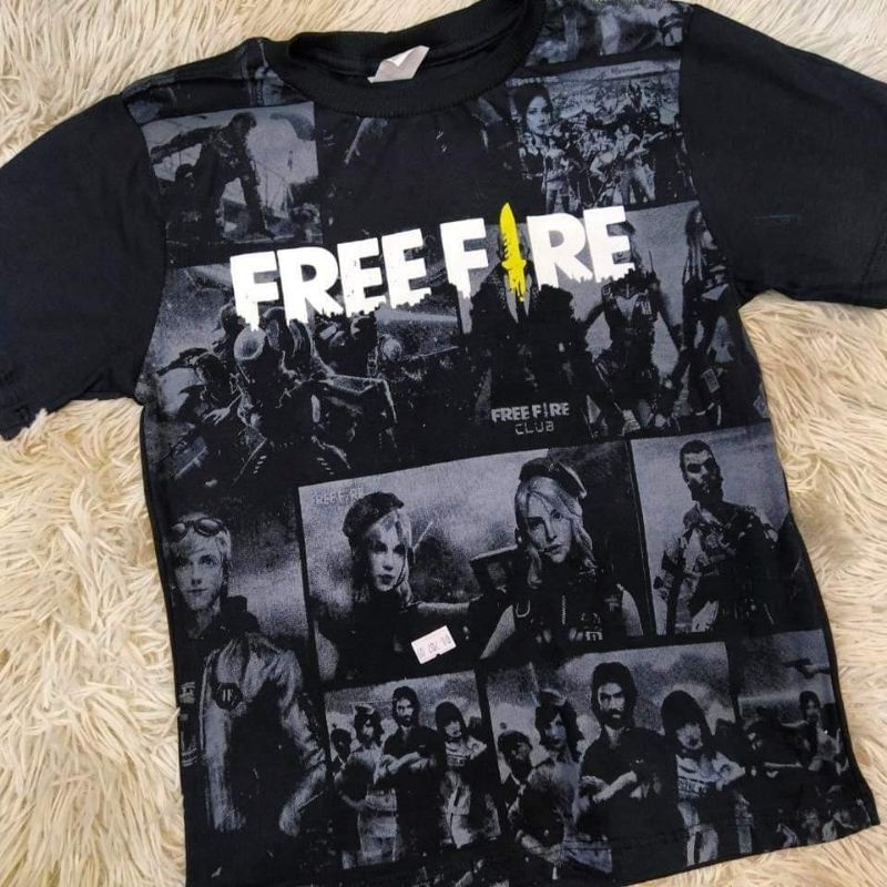 Camiseta Free fire jogo juvenil manga Curta Preta malha 100% Algodão