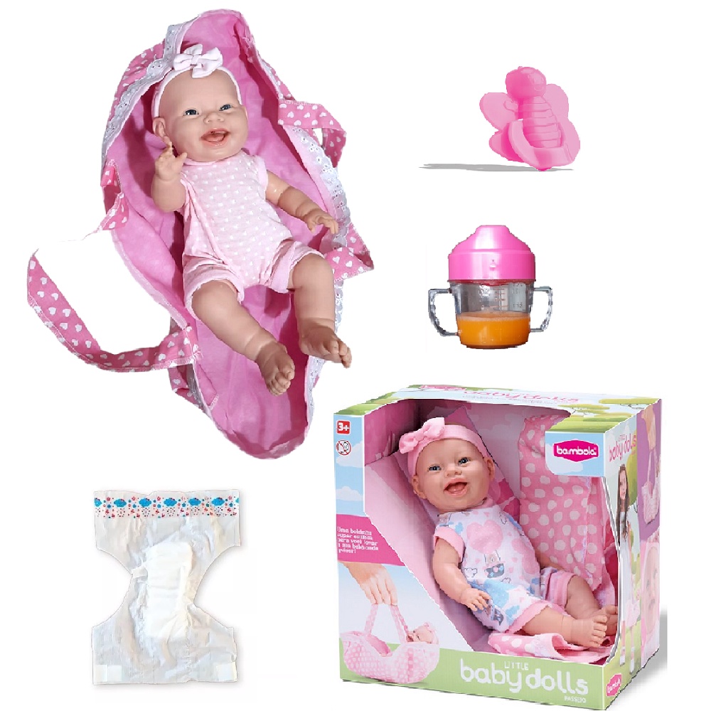 Boneca Menina Bebe Little Baby Dolls Passeio C Acessorios Fralda e Copinho Suco Magico Bambola