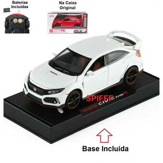 Miniatura Honda Civic Type R G10 em Metal Escala 1:32 1/32 - Acende Faróis e acompanha Base para Exposição e Caixa Original