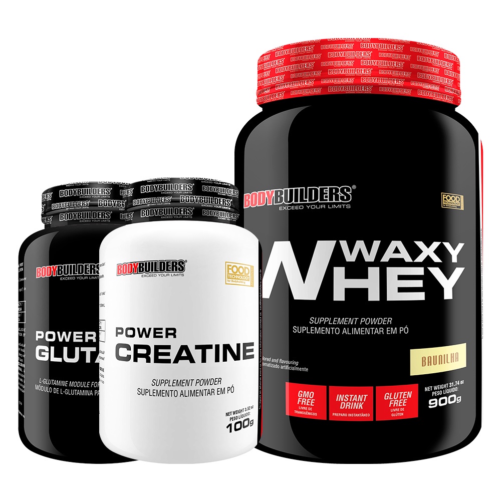 Kit Whey Protein Waxy Whey 900g + Power Creatina 100g + Power Glutamina 100g – Bodybuilders