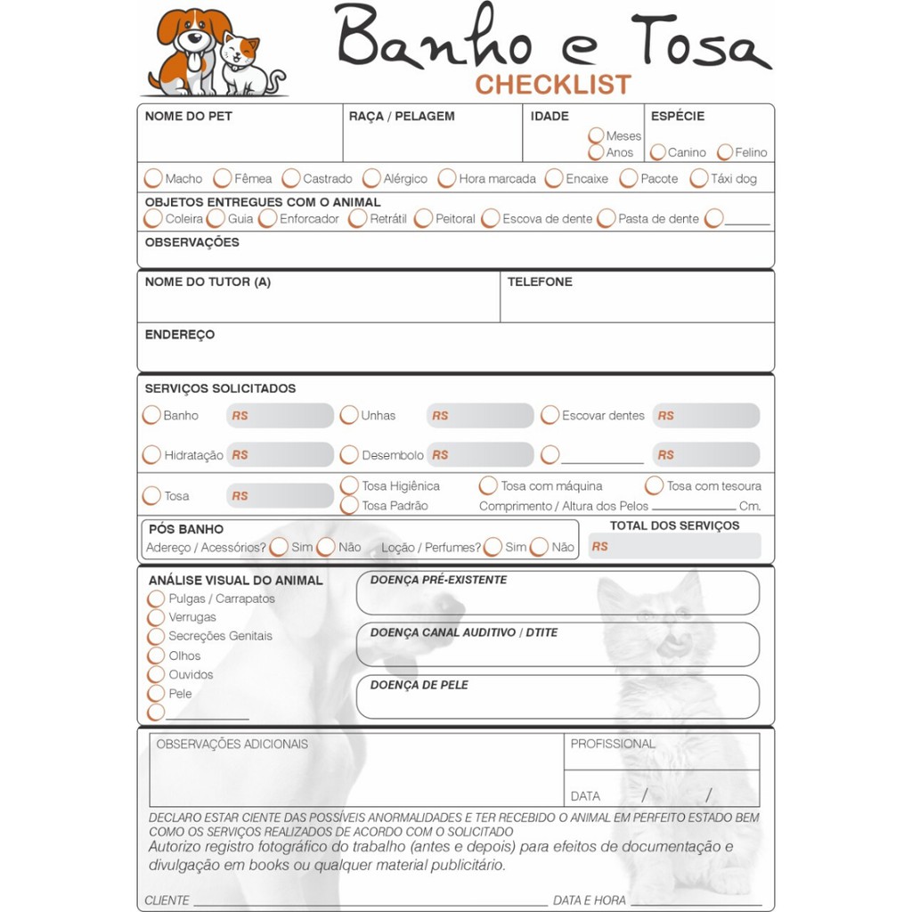 Ficha de Anamnese Padrão/Pessoal - TAM A5