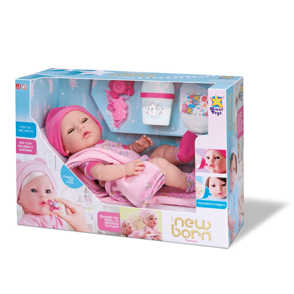 Boneca Bebê Reborn New Born Banho vem com ducha Divertoys - Babu Brinquedos