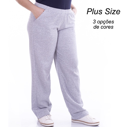 Calça moletom flanelado plus size básica punho fenomenal - Calça moletom  flanelado plus size básica punho fenomenal - Fenomenal