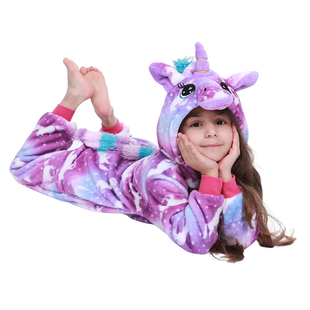 Pijama Unicórnio Infantil Macacão Com Capuz Quentinho Dormir