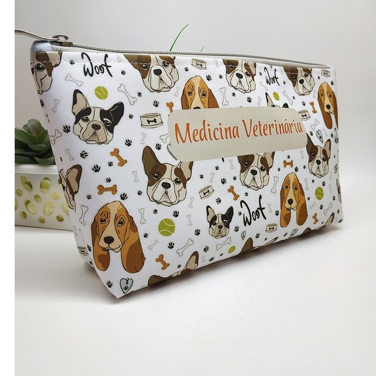 Nécessaire Profissão Medicina Veterinária Material Impermeável Estampado / Gato Cachorro Cavalos