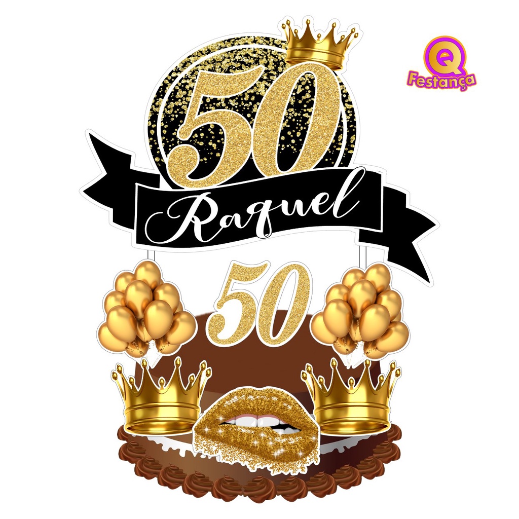 Topo de Bolo Topper 50 anos 7 Itens - Apollo Festas