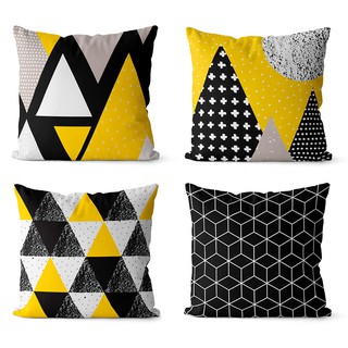 kit 4 capas de almofadas escandinava preto e amarelo