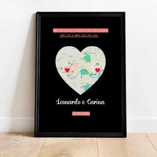 Quadro - Distancia entre Cidades/corações - Decoração Lindo Presente Namorados - Envio rápido!