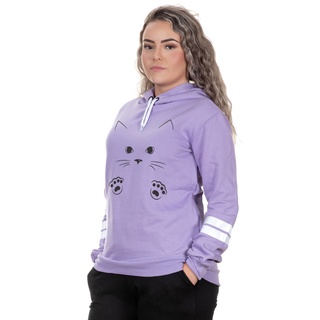 Blusa Moletom Capote Feminino de Listras Com Capuz Gatinho Casual