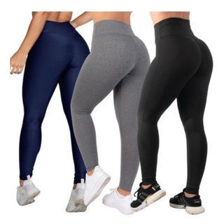 kit 3 Legging fitness Cós Alto em Suplex academia caminhada