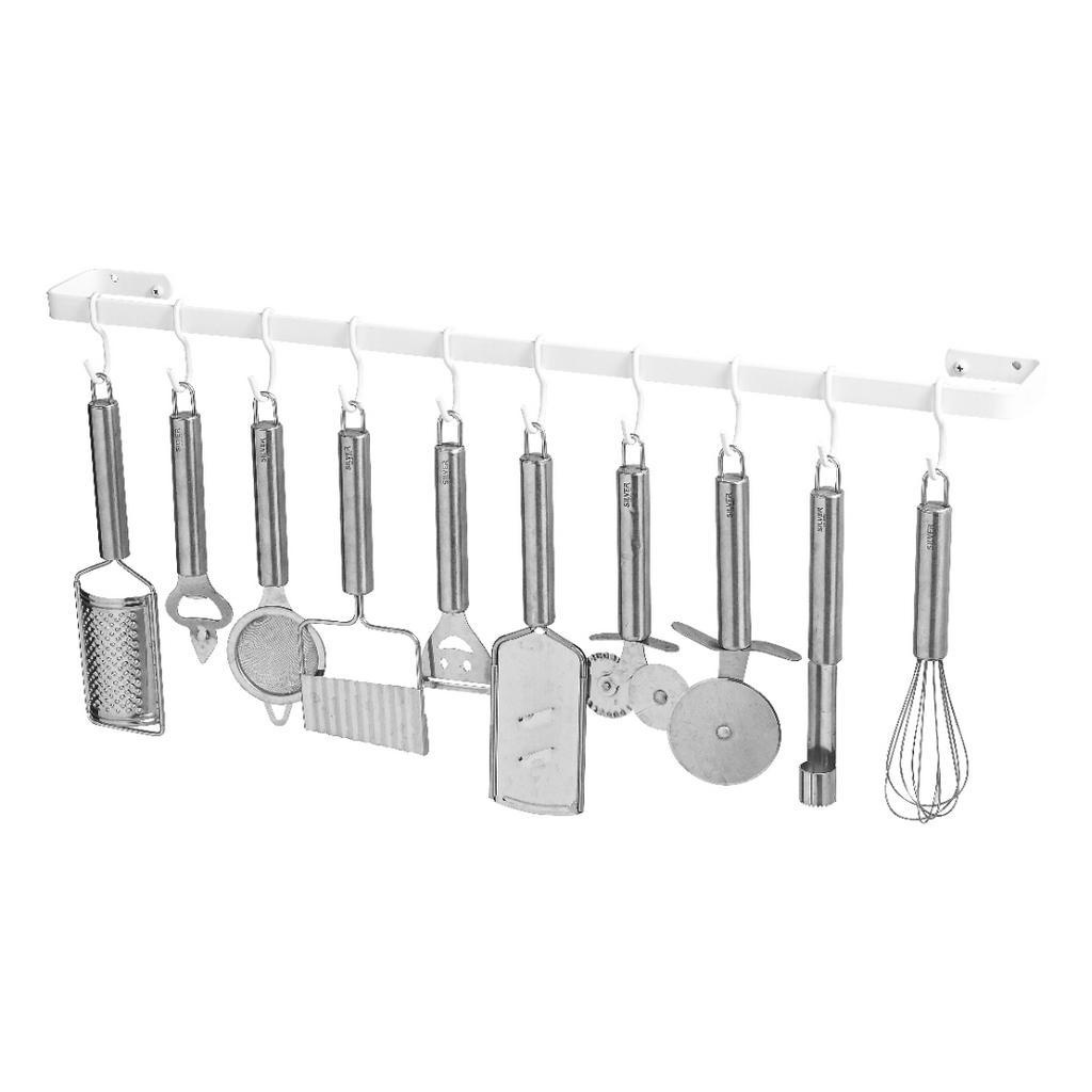 Porta Utensílios E Talheres De Parede 60cm 10 Ganchos Branco