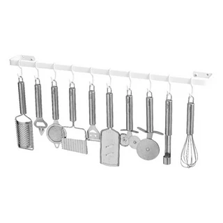 Porta Utensílios E Talheres De Parede 60cm 10 Ganchos Branco
