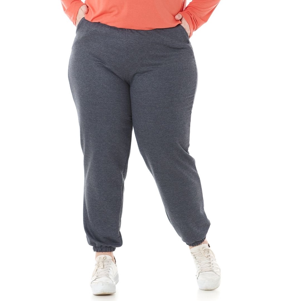 Calça Moletom Plus Size Feminina Jogger Azul