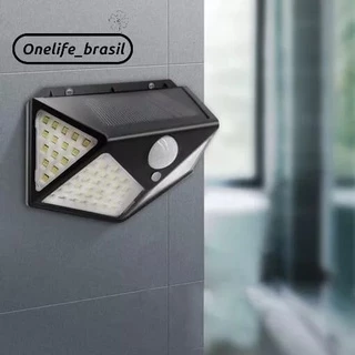 Luminária Parede Energia Solar 100 Leds Com Sensor Presença Movimento Sem Fio à Prova D' Água Chuva Externa 3 Modos Lampada