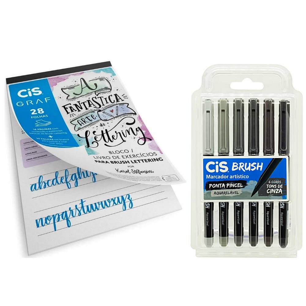 Kit Lettering CIS - Bloco de Lettering + Brush Pen Tons Cinza ML ...
