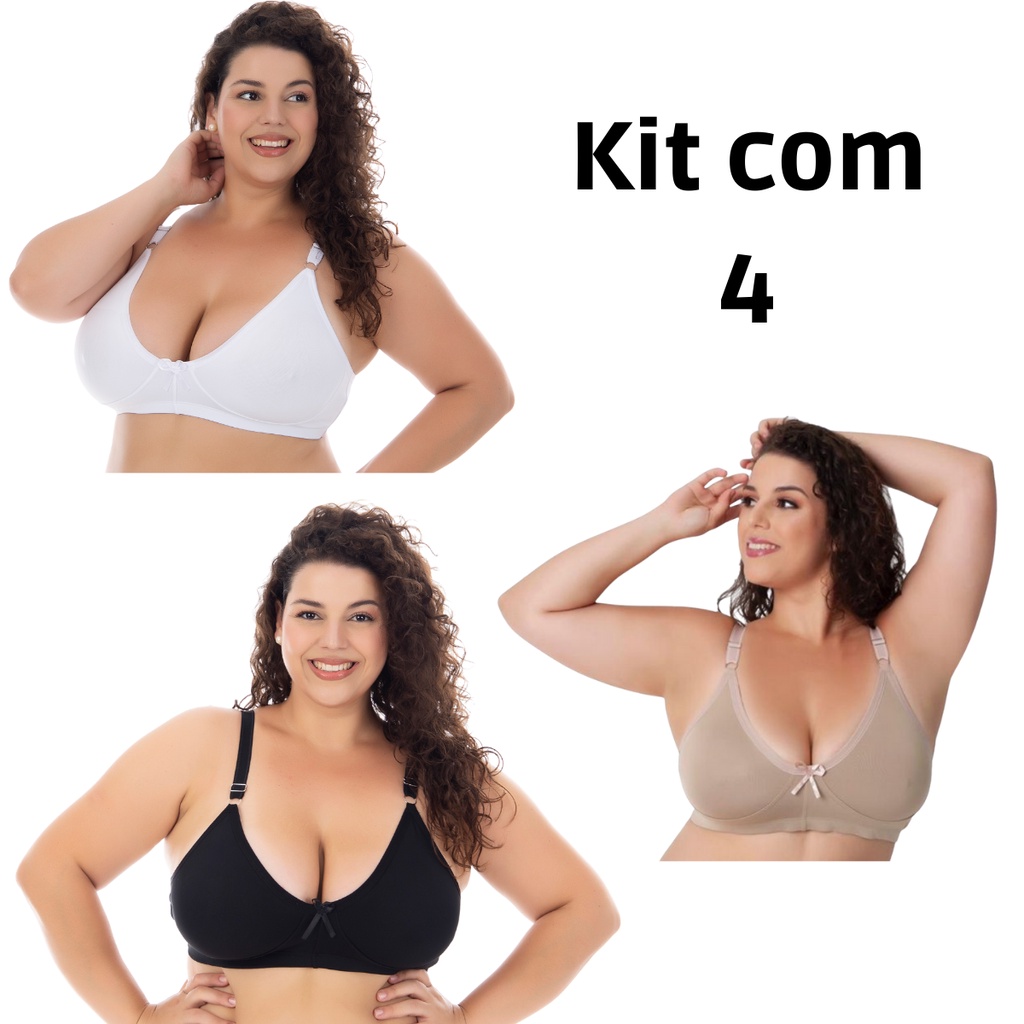 Kit 4 sutiãs PLUS SIZE Sem Bojo Reforçado alta Sustentação Revenda - Sutia Plus