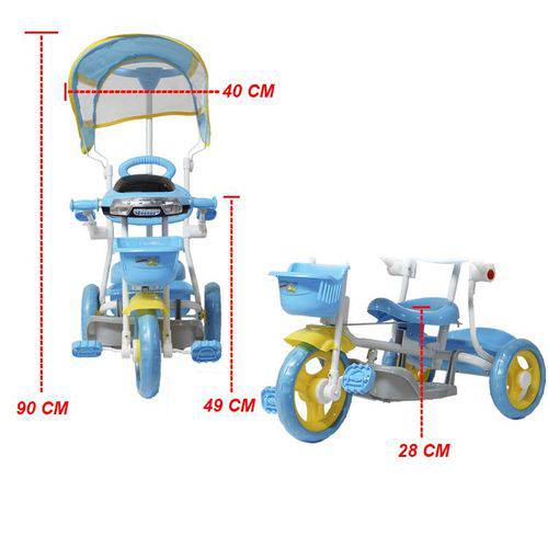 Triciclo Motoca Infantil Passeio com Empurrador Pedal Luz Som Capota  Importway BW-003 Azul - Preços com até 27% de desconto