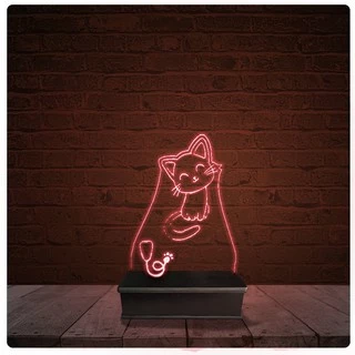 Led Luminária Acrílico Abajur - Veterinário Gato