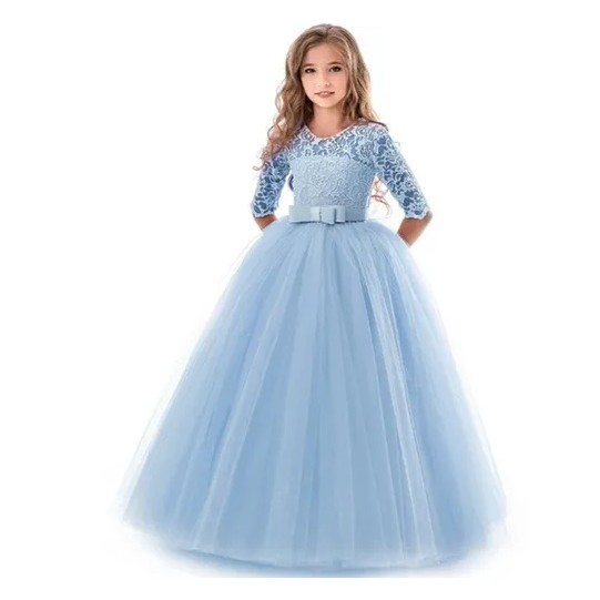 Vestido Infantil Dama Honra Azul Royal Casamento Renda