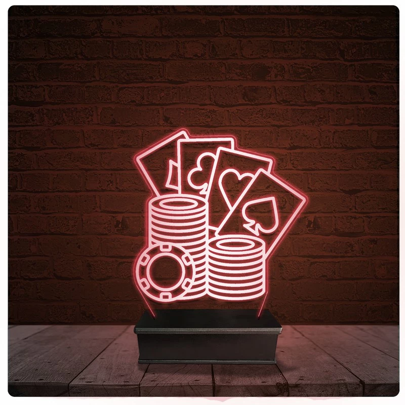 Abajur Luminária Acrílico Led - Poker Baralho Carta Troféu