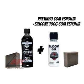 Kit Limpeza Automotiva - 1 Pretinho Liquido 500ml - 2 Esponja Aplicadora - 1 Silicone Gel 100g