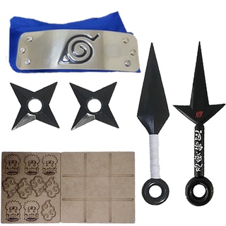 Bandana Naruto + Colar Aldeia Folha + 5 Kunais + 2 Shurikens