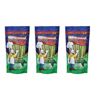 Palito Ossinho fino para cães sabor Menta Deliciosso 100g Combo com 3 unidades